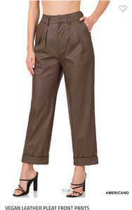 VEGAN LEATHER PLEAT FRONT PANTS