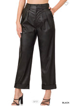 Load image into Gallery viewer, VEGAN LEATHER PLEAT FRONT PANTS